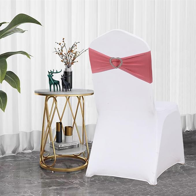 Coral Red Chair Sashes 25 Pack Spandex Coral Red Sashes for Chairs Covers Universal Stretch Chair Sashes Band with Heart Buckle Slider Universal Sashes Bows for Wedding Banquet Party Decorations