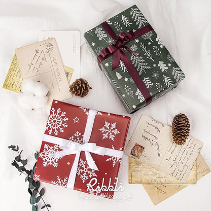Ribbli Christmas Wrapping paper Reversible Snowflake and Christmas Tree Red Green Gift Wrapping Paper-17 Inch x 33 Feet Per roll
