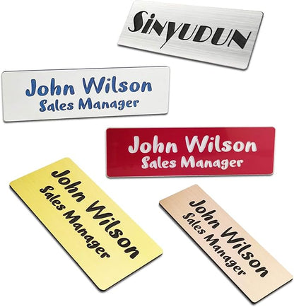 Custom Engraved Name Tag Badges for Business, Personalized Identification with Pin, Magnetic, Adhesive, or Blank Backing, 1"x3", White/Black Text