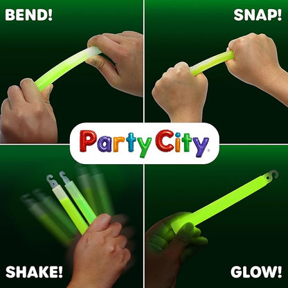 Party City Green Glow Sticks Bulk Pack 6”- 50pk Glow in the Dark Sticks for Kids, Waterproof Camping Survival Ultra Bright Emergency Light Stick with String, Neon Glowsticks Party Supplies Favors