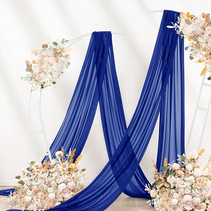 Royal Blue Wedding Arch Draping Fabric 2 Panels 29" x 20 FT Blue Wedding Drapes for Backdrop Sheer Curtain Drapes for Romantic Bridal Baby Shower Ceremony Birthday Party Fall Outdoor Events