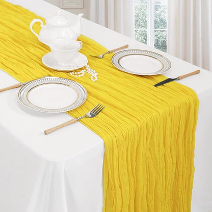 6 Pack Lemon Yellow Fall Table Runner 10ft Boho Gauze Fabric Cheesecloth Thanksgiving Table Runner 35 x 120 Inch Rustic Sheer Runner for Wedding Decor Baby Shower Party Table Centerpiece Decorations