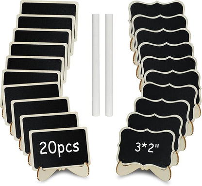 Mini Chalkboard Signs with Stands – Reusable Wooden Food Labels for Party, Buffet & Wedding – Includes 2 Chalk Markers – Mini Chalkboards for DIY Crafts & Food Display (Small)