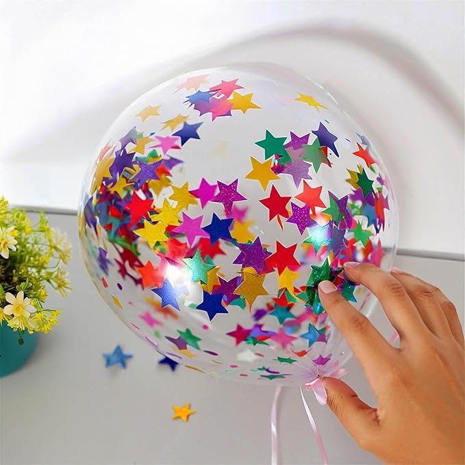 100g (3.53OZ) Rainbow Foil Confetti - Assorted Round, Heart & Star Shaped Table Confetti for Festive Celebrations