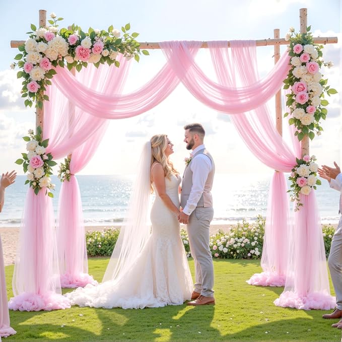 Wedding Arch Draping Fabric Backdrop 1 Panel 30" x 19Ft Pink Drapes Curtains for Wedding Reception Sheer Tulle Backdrop Curtain for Ceremony Birthday Party Baby Shower Arbor Ceiling Decorations