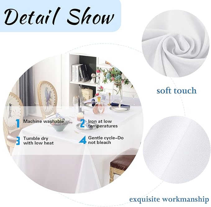 FINDYOU 10 Pack White Table Cloth Rectangle Table 60 x 102 Inch Tablecloths for 6 Foot Rectangle Tables. Stain and Winkle Resistant Polyester Washable White Tablecloths for Parties Wedding Dining