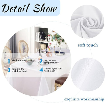 12 Pack White Table Cloth Rectangle Table 60 x 102 Inch Tablecloths for 6 Foot Rectangle Tables. Stain and Winkle Resistant Polyester Washable White Cloths for Parties