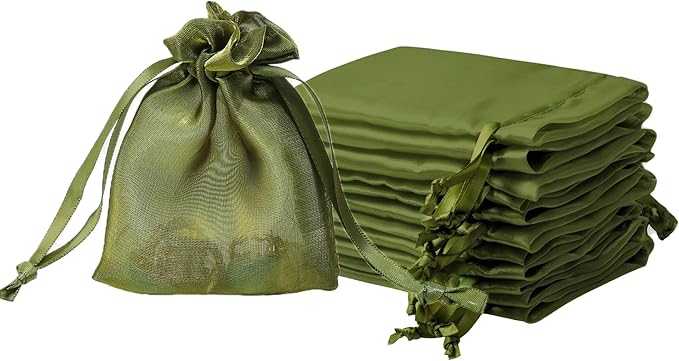 20 Pcs Moss Green Small Organza Bags 3X4 inch for Wedding Favors with Drawstring, Mini Mesh Gift Bags Jewelry Pouch for Candy Bridal Shower Party Favor Baby Shower Christmas