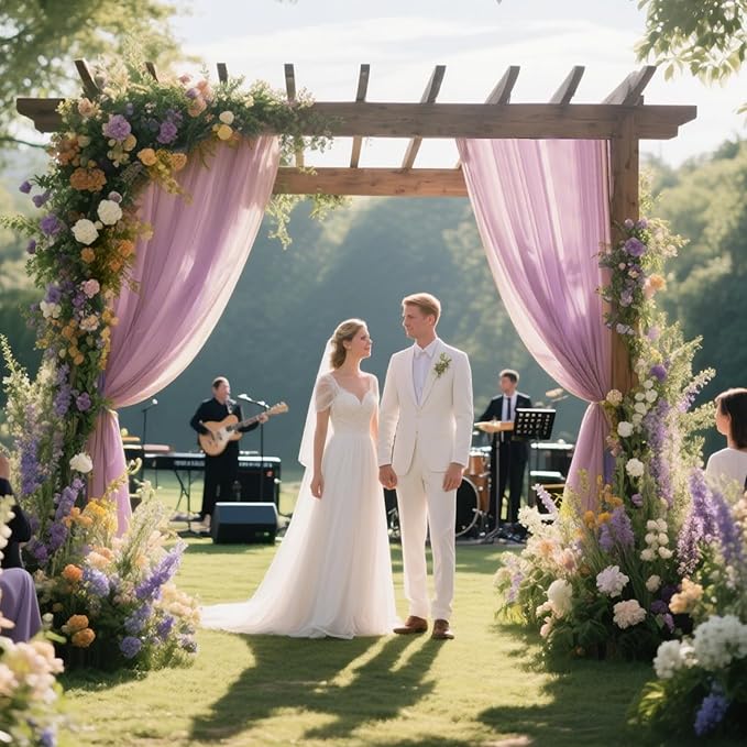 VOK Wedding Arch Draping Fabric Chiffon Fabric, 29in x 18Ft 2 Panels Sheer Chiffon Outdoor Curtain for Wedding Ceremony Birthday Party Decoration (Dusty Rose,2 Panel)