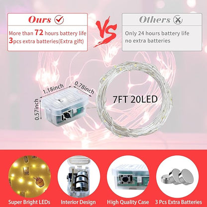 8 Pack Red Fairy Lights 7Ft 20 LED Twinkle String Lights 3 Modes Battery Operated Waterproof Firefly Starry for Mason Jar Party Wedding Christmas Valentines Day Table Centerpieces