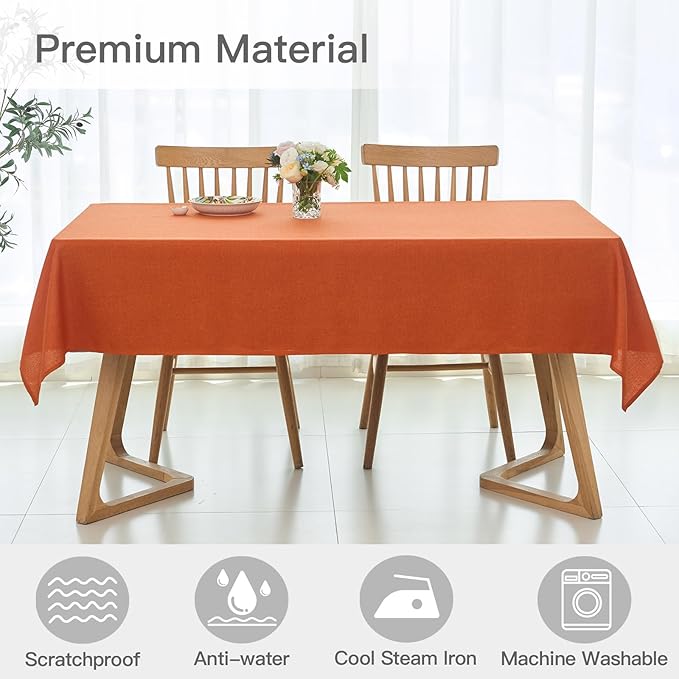 maxmill Linen Textured Rectangular Tablecloth Water Resistance Antiwrinkle Spillproof Fall Table Cloth for Dining Room, Thanksgiving Party Holiday Dinner, Halloween Tablecloths, 60 x 108 Inch, Rust