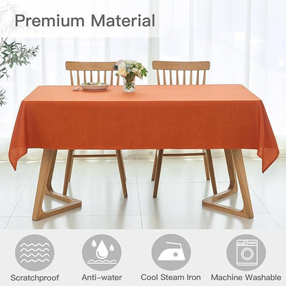 maxmill Fall Tablecloth Linen Texture Stain Resistant Waterproof Wrinkle Free Spillproof Washable Fabric Tablecloths, Dining, Harvest Thanksgiving Dinner Table Cloth, Rectangle 60 x 140 Inch, Rust