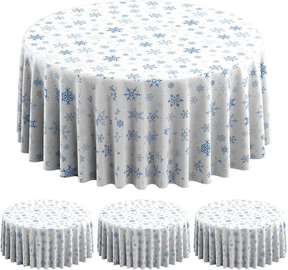 3 Pieces Christmas Snowflake Plastic Party Tablecloth Decorations,Disposable Blue Snowflake White Xmas Round Table Cover Backdrop for Winter Christmas Holiday Party Supplies,84 inch (Blue White)