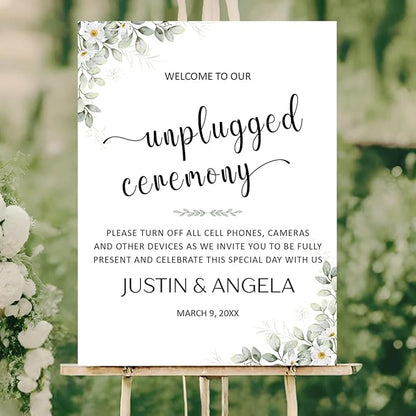 Unplugged Ceremony Yard Sign – Personalized Wedding Welcome Sign – No Phones or Cameras – Outdoor Ready