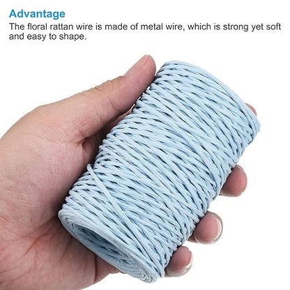 PATIKIL 164 Feet Floral Bind Wire Wrap Twine, 2mm Florist Wire Iron Wire Paper Covered Vine Wrapping Binding Wire for Flower Bouquets, Blue