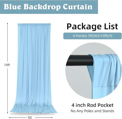20 x 10ft Wrinkle Free Dusty Blue Backdrop Curtains for Parties Weddings, Thick Silky Polyester Fabric Backdrop Drapes, 4 Panels 5X 10 ft Photo Background Cloth for Birthday Gender Reveal Photography