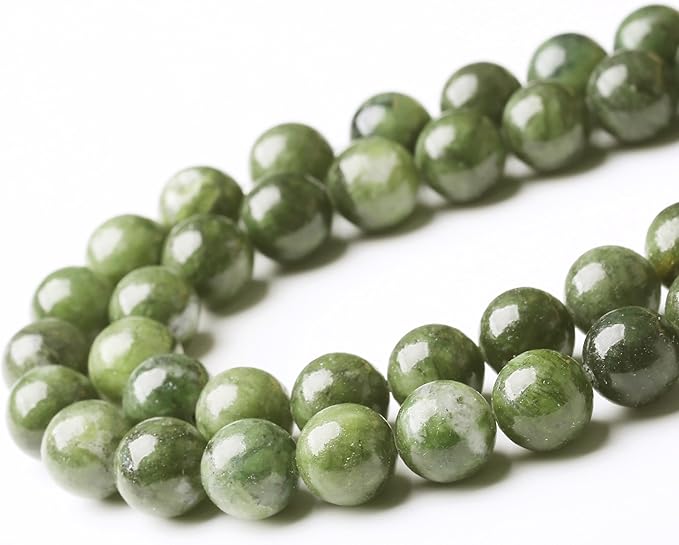 Matcha Green Jade Stone Beads Gemstone Round Crystal Energy Jade Beads Stone Beads for Jewelry Making DIY Bracelet Necklace Jewelry Making 1 Strand 15.5inch 35PCS 10MM