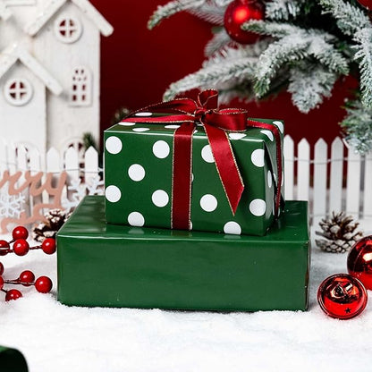 Burymento Green and White Dots Wrapping Paper, Reversible Pink Gift Wrap for Birthday, Valentines, Mothers day, Graduation, Wedding, Fathers day, Baby Shower, Christmas (17in x 32.8ft)