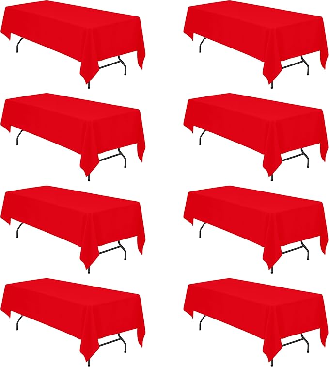 BRILLMAX 8 Pack Red Tablecloths for 8 Foot Rectangle Tables 60 x 126 Inch - 8ft Rectangular Bulk Linen Polyester Fabric Washable Cloth Cover for Wedding Reception Banquet Birthday Party