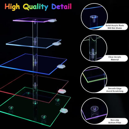 Cupcake Stand with Rechargeable Led, 5 Tier Clear Cupcake Holder, 7 Colors Light Cupcake Tower, Acrylic Dessert Table Display Set for Weddings, Christmas, Birthday, Parties, Baby Showers