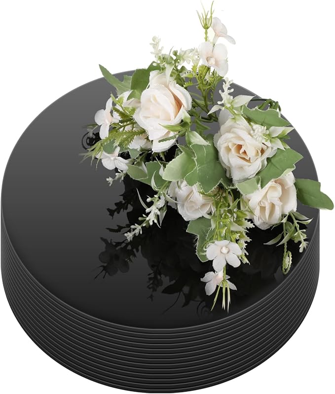 Thyle 12 Pcs 10 Inch Acrylic Round Mirrors for Tables Centerpieces Circle Mirrors Candle Plates for Wall Wedding Table Centerpieces for Baby Shower Party, Thickness 1 mm (Black)