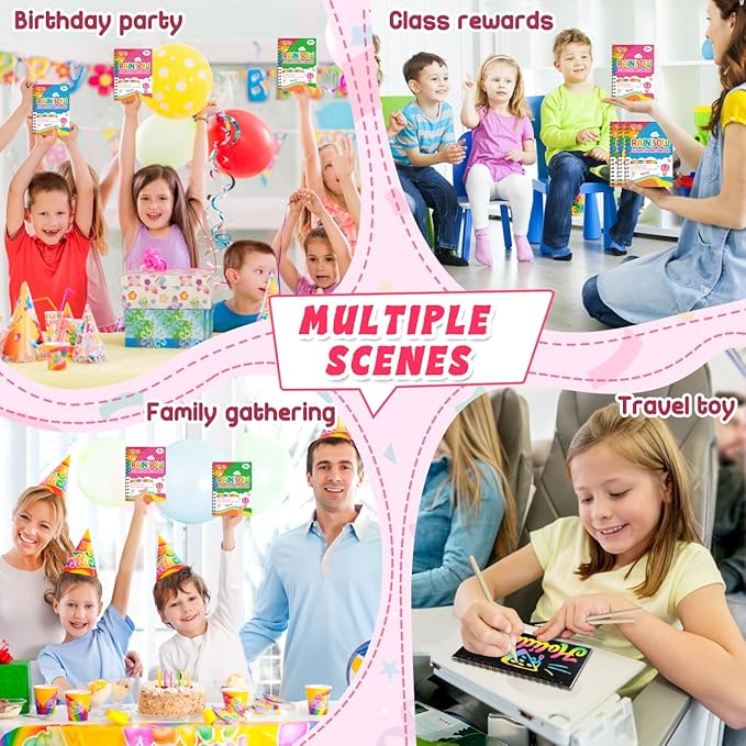 Party Favors for Kids: 4 Pack Rainbow Scratch Art Notebook Students Classroom Gifts Bulk for Girls Boys Goodie Bags Stuffers, Return Gifts for Birthday Party Favors Bulk Kids Crafts