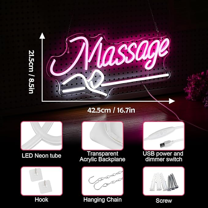 Massage Neon Sign For Wall Decor Led Light Up Sign Massage Parlors Foot Baths Beer Business Signage Spa Salon Beauty Room Wellness Center Room Decor Aesthetic Led Art Hanging Decorative