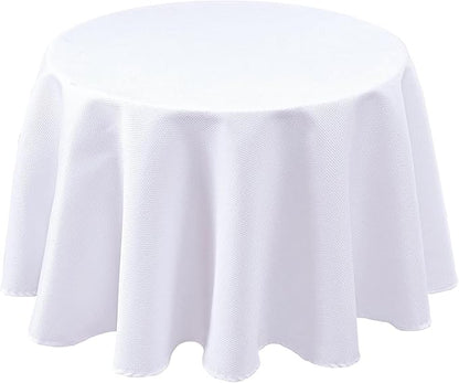 Biscaynebay Textured Fabric Round Tablecloths 60 Inches for Tables diameters from 28" to 48", White Table Cloth Water Resistant Small Circle Folding Table Covers for Dining Kitchen Wedding Parties
