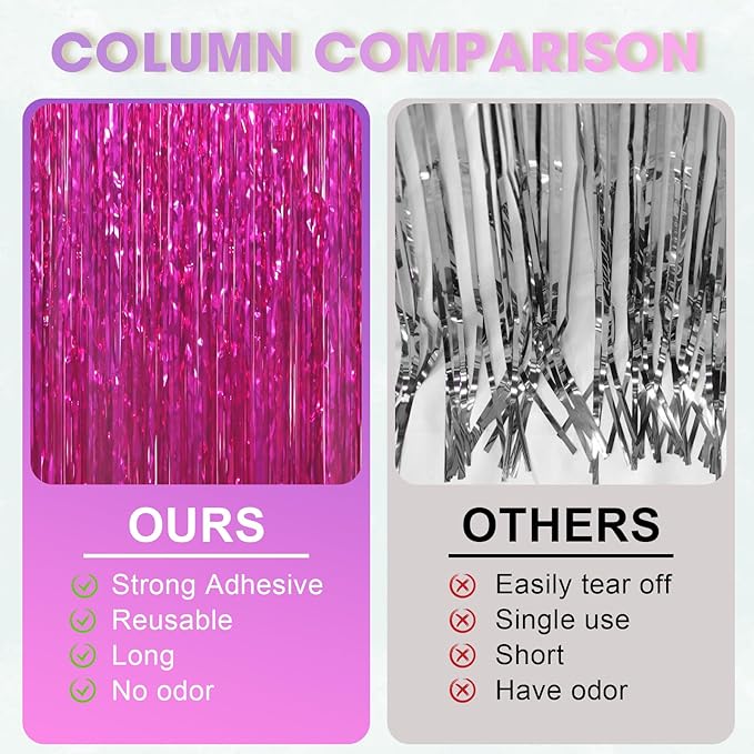 2 Pack Pink Foil Fringe Backdrop Curtains, Tinsel Streamers Birthday Party Decorations, Fringe Backdrop for Graduation, Baby Shower, Gender Reveal, Disco Party