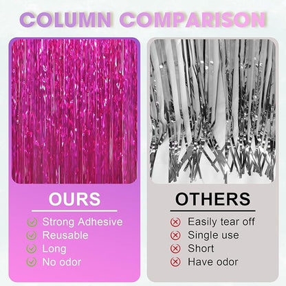 2 Pack Pink Foil Fringe Backdrop Curtains, Tinsel Streamers Birthday Party Decorations, Fringe Backdrop for Graduation, Baby Shower, Gender Reveal, Disco Party