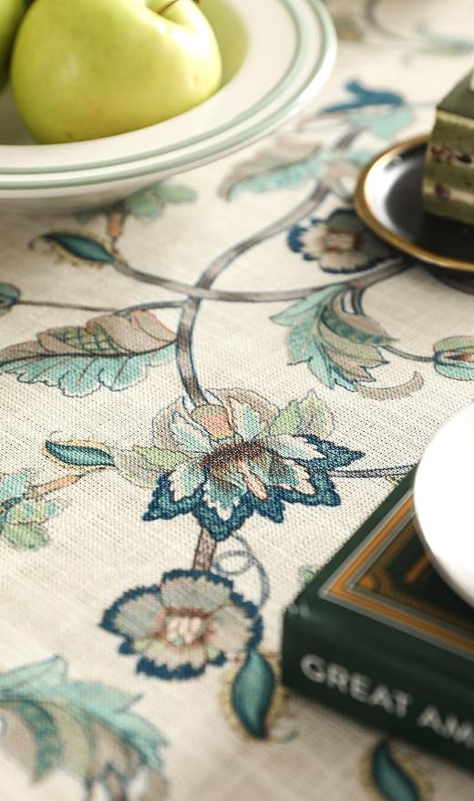 patdrea Designer Linen Vintage Round Table Cloth,Vintage Green Floral Pattern Durable Tablecloth,Table Cover Decor for Kitchen Dining,Parties,Christmas,Thanksgiving,Party,Diameter 55"-Noah