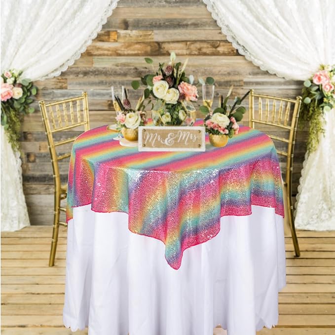 ShinyBeauty Sparkling Sequined Tablecloth 54x54 Inch - Glitter Square Table Cover for Birthday Party, Wedding Decor, Baby Shower, Holiday Events | Premium Quality & Easy Clean