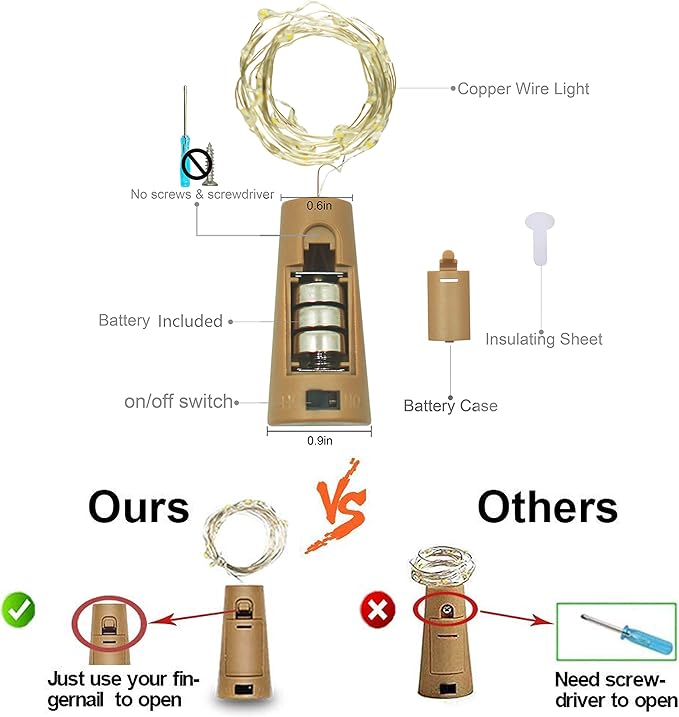 Wine Bottle Lights with Cork, Battery Operated 15 Pack 20 LED Cork Shape Silver Wire Fairy Mini String Lights(No Bottles) for DIY, Party, Decor, Christmas, Halloween,Wedding (15, Warm White)
