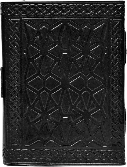 cuero 3 Moon Blue Lapiz Embossed Vintage Leather Journal | 240 Pages of Antique Handmade Deckle Edge Vintage Paper, Leather Sketchbook, Drawing Journal, Great Gift (6 inch by 8 inch, black)