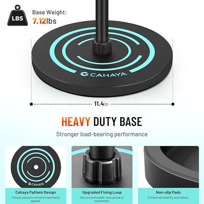 CAHAYA Mic Stand Floor Detachable - Microphone Stand Heavy Duty with Weighted Round Base Phone Holder and 2 Mic Clips Portable Mic Stands Height Adjustable 50" to 64" for Singing Performance Stage