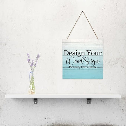 Personalized Hanging Wood Signs, Customized Door Board with Multiple Wood Background and Fonts to Choose, Design Your Rustic Decoration Sign for Home Kitchen Farmhouse 11.8x11.8 inch