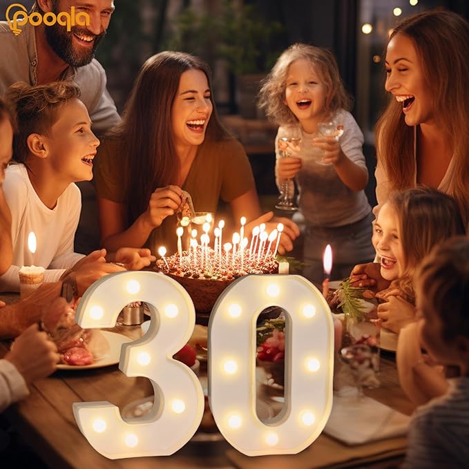 Pooqla 30th Birthday Decorations for Her Him, Light Up Number 30 for Party Table Decorations, 30th Birthday Gift for Women Men, Backdrop Wall Decor for 30th Wedding Anniversary Decoration
