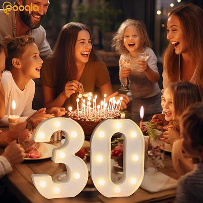 Pooqla 30th Birthday Decorations for Her Him, Light Up Number 30 for Party Table Decorations, 30th Birthday Gift for Women Men, Backdrop Wall Decor for 30th Wedding Anniversary Decoration