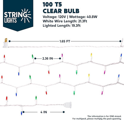 Joiedomi Christmas String Lights Indoor,100 Count Mini Multicolor Light with 21.4 FT White Wire,Lighting Decor for Patio Dorm Classroom Bedroom Holiday Wedding Party Garland Birthday Festival