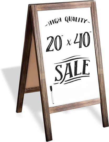 Ilyapa Wooden A-Frame Whiteboard Sign - 40 x 20 inch Magnetic Dry Erase Sidewalk Menu Board - Rustic Barnwood Menu Display for Restaurant, Business
