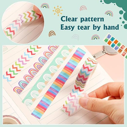 TaoBary 33 Rolls Holiday Plaid Washi Tape, 15 mm Seasonal Washi Tape Set Bohemian Colorful Vintage Cute for Card Wrapping Craft(Rainbow Style)