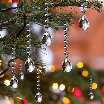 100 Pack Hanging Crystals - Clear Acrylic Prisms Pendant Ornaments for Christmas Tree, Centerpieces, Chandelier, Window & Home Decor, Ideal for Weddings, Parties Decorations (Teardrop)