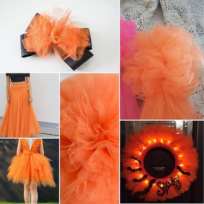 Orange Tulle Fabric Rolls 54 Inch by 40 Yards Tulle Bolt Spool for Wedding Decorations DIY Halloween Tutu Baby Shower Table Skirt Ceiling Decor Birthday Party Craft Supplies