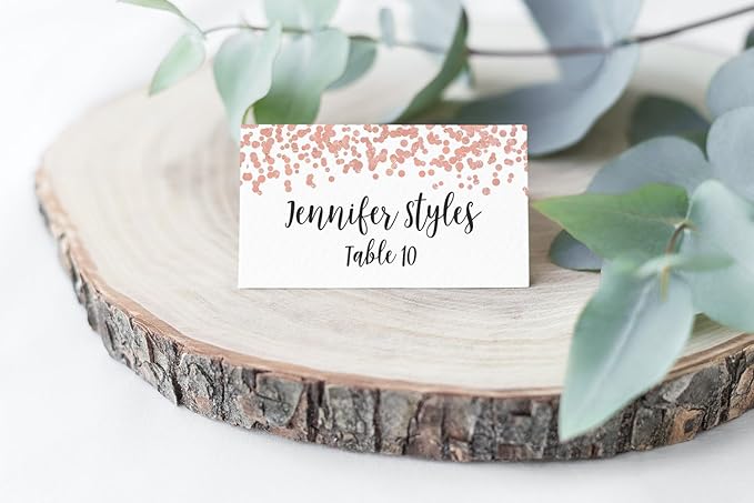 Printed Party Table Place Cards for All Occasions and Events, Set of 25 (Rose Gold)