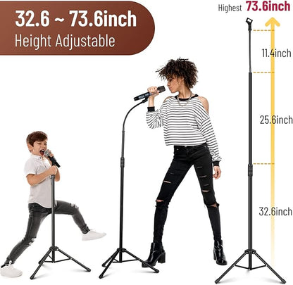 CAHAYA Dual-use Tripod Microphone Stand with Phone Holder Gooseneck Floor Mic Stand Portable with Carrying Bag and 2 Mic Clips for Singing Performance Wedding Stage Meeting Live CY0312