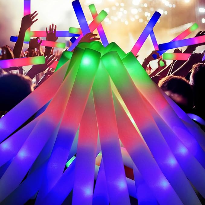 EXCECAR 70PCS Foam Glow Sticks, LED Light Up Foam Sticks with 3 Modes Flashing Changing, Glowing in The Dark for Event Party Wedding Halloween Christmas Concert Supplies
