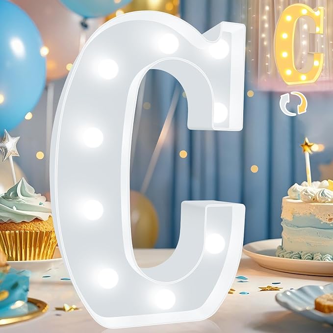 Pooqla LED Marquee Letter Lights, Warm White and Cool White Decorative Lighted Letters, Light Up Alphabet Letters for Boys Girls, Party, Wedding, Bar, Night Light, Birthday Decoration, Letter C