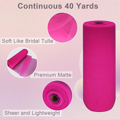 Fuchsia Tulle Fabric Roll Spool Bolt (54 Inch by 40 Yards) Large Tulle Wedding Party Decoration, Tutu Skirt, Table Runner, Gift Wrapping, Bridal Shower, Soft & Drape (Fuchsia)