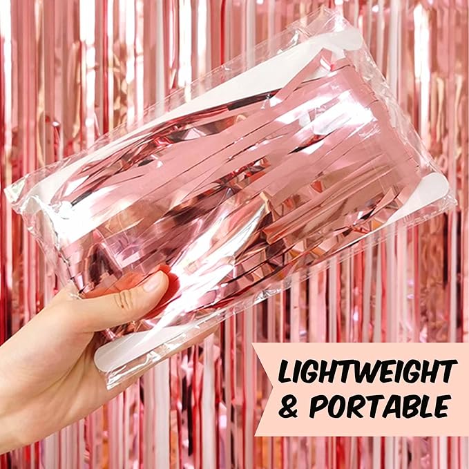6 Pack Rose Gold Foil Fringe Curtains Backdrop, 3.28 x 8.2 Ft Metallic Streamers Tinsel Curtains Background for Photo Booth, Birthday, Weddings, Carnivals, Graduation, Themed Party Decorations