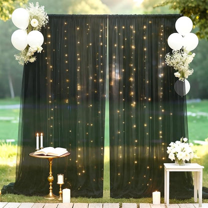 10×10ft Tulle Backdrop Curtains with Lights String - 300LED Fairy Lights Sheer Curtain Backdrop for Weddings Baby Shower and Birthday Party Decorations(4 Panels 5×10ft)